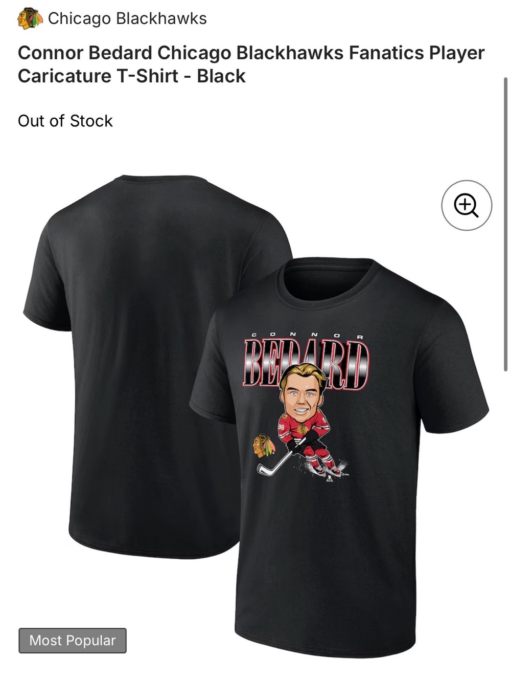 Fanatics Black Connor Bedard Chicago Blackhawks Caricature Tee